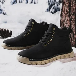 Men's Casual Faux Leather Ankle Boots - Lightweight Brown Lace-Up with Durable Flexible Sole for Outdoor and Everyday Wear