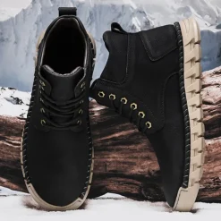 Men's Casual Faux Leather Ankle Boots - Lightweight Brown Lace-Up with Durable Flexible Sole for Outdoor and Everyday Wear