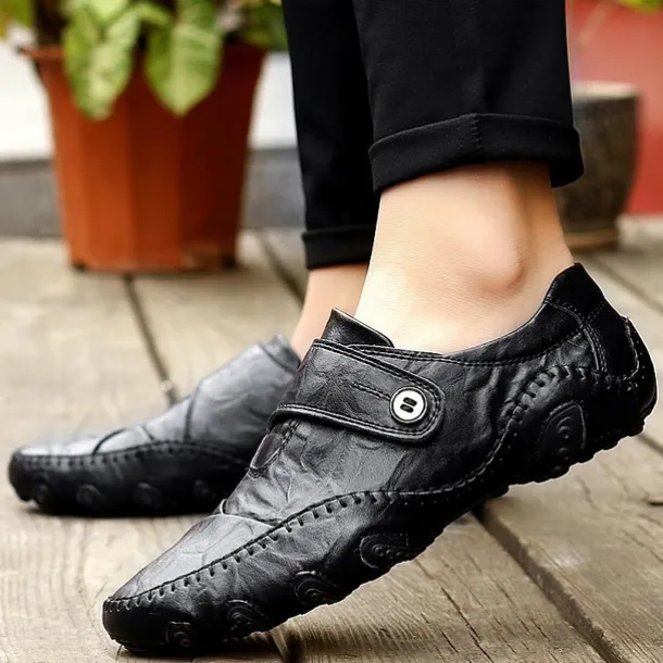 Men's Casual Faux Leather Loafers – Slip-On Driving Shoes with Non-Slip Sole, Hand-Stitched Moccasins for Outdoor Walking, Travel, and Daily Wear