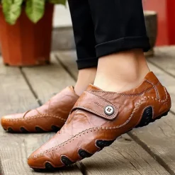 Men's Casual Faux Leather Loafers – Slip-On Driving Shoes with Non-Slip Sole, Hand-Stitched Moccasins for Outdoor Walking, Travel, and Daily Wear