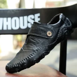 Men's Casual Faux Leather Loafers – Slip-On Driving Shoes with Non-Slip Sole, Hand-Stitched Moccasins for Outdoor Walking, Travel, and Daily Wear