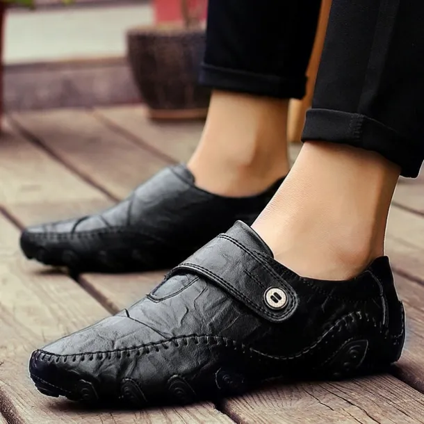 Men's Casual Faux Leather Loafers – Slip-On Driving Shoes with Non-Slip Sole, Hand-Stitched Moccasins for Outdoor Walking, Travel, and Daily Wear