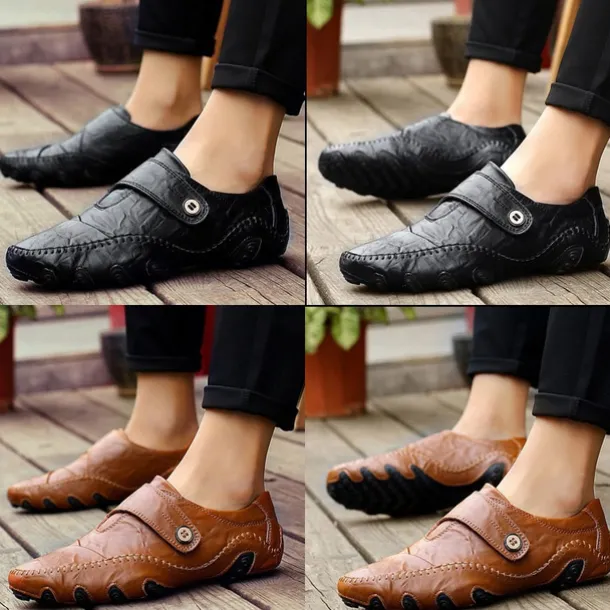 Men's Casual Faux Leather Loafers – Slip-On Driving Shoes with Non-Slip Sole, Hand-Stitched Moccasins for Outdoor Walking, Travel, and Daily Wear