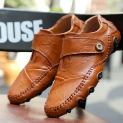 Men's Casual Faux Leather Loafers – Slip-On Driving Shoes with Non-Slip Sole, Hand-Stitched Moccasins for Outdoor Walking, Travel, and Daily Wear