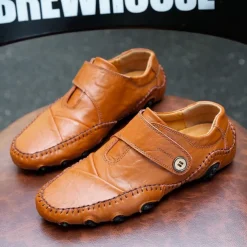 Men's Casual Faux Leather Loafers – Slip-On Driving Shoes with Non-Slip Sole, Hand-Stitched Moccasins for Outdoor Walking, Travel, and Daily Wear