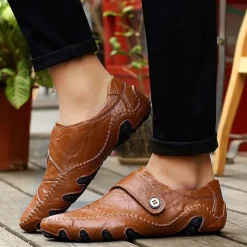 Men's Casual Faux Leather Loafers – Slip-On Driving Shoes with Non-Slip Sole, Hand-Stitched Moccasins for Outdoor Walking, Travel, and Daily Wear