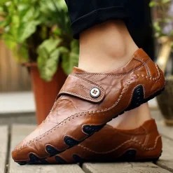 Men's Casual Faux Leather Loafers – Slip-On Driving Shoes with Non-Slip Sole, Hand-Stitched Moccasins for Outdoor Walking, Travel, and Daily Wear