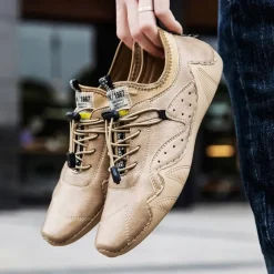 Men's Casual Faux Leather Sneakers – Lightweight Breathable Lace-Up Shoes, Stylish Non-Slip Walking Footwear for Daily Wear & Outdoor Activities