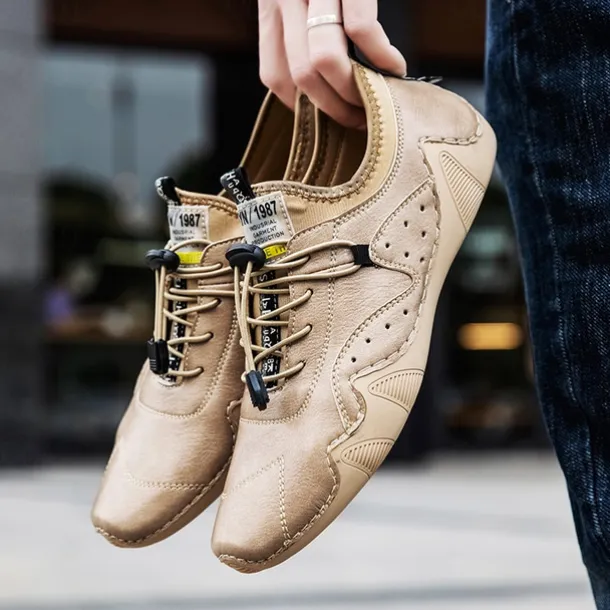 Men's Casual Faux Leather Sneakers – Lightweight Breathable Lace-Up Shoes, Stylish Non-Slip Walking Footwear for Daily Wear & Outdoor Activities