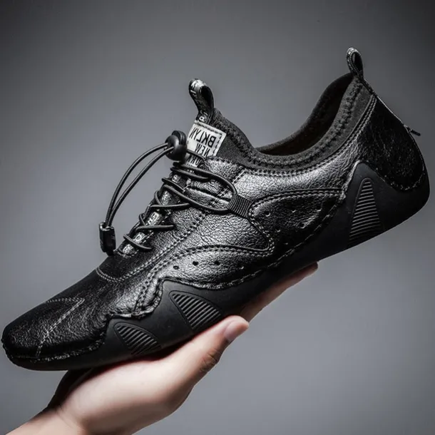 Men's Casual Faux Leather Sneakers – Lightweight Breathable Lace-Up Shoes, Stylish Non-Slip Walking Footwear for Daily Wear & Outdoor Activities