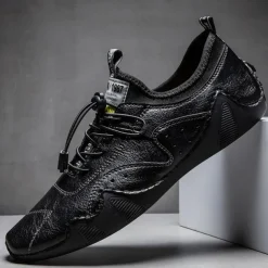 Men's Casual Faux Leather Sneakers – Lightweight Breathable Lace-Up Shoes, Stylish Non-Slip Walking Footwear for Daily Wear & Outdoor Activities
