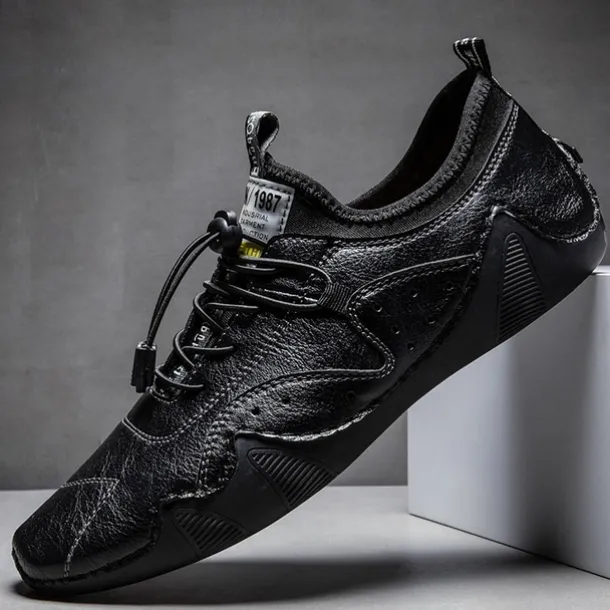 Men's Casual Faux Leather Sneakers – Lightweight Breathable Lace-Up Shoes, Stylish Non-Slip Walking Footwear for Daily Wear & Outdoor Activities