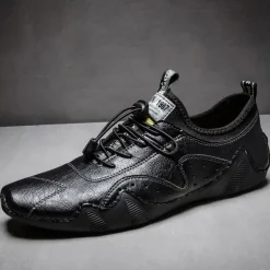 Men's Casual Faux Leather Sneakers – Lightweight Breathable Lace-Up Shoes, Stylish Non-Slip Walking Footwear for Daily Wear & Outdoor Activities