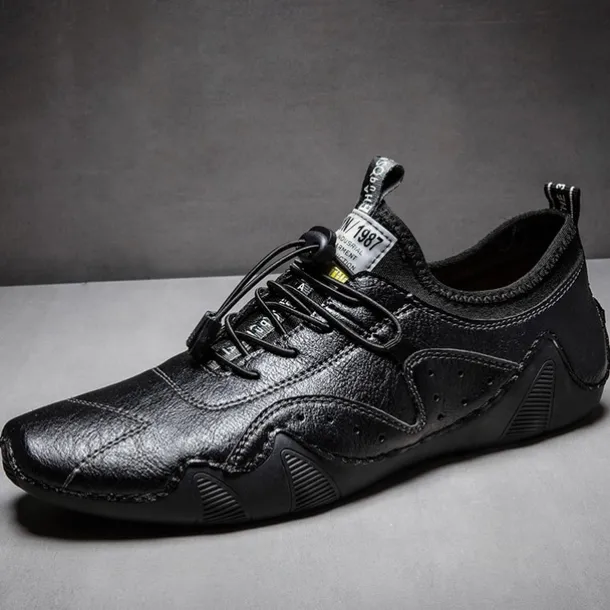 Men's Casual Faux Leather Sneakers – Lightweight Breathable Lace-Up Shoes, Stylish Non-Slip Walking Footwear for Daily Wear & Outdoor Activities