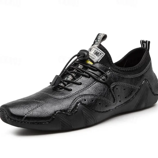 Men's Casual Faux Leather Sneakers – Lightweight Breathable Lace-Up Shoes, Stylish Non-Slip Walking Footwear for Daily Wear & Outdoor Activities