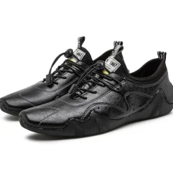 Men's Casual Faux Leather Sneakers – Lightweight Breathable Lace-Up Shoes, Stylish Non-Slip Walking Footwear for Daily Wear & Outdoor Activities