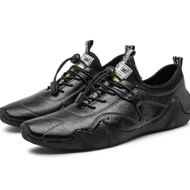 Men's Casual Faux Leather Sneakers – Lightweight Breathable Lace-Up Shoes, Stylish Non-Slip Walking Footwear for Daily Wear & Outdoor Activities