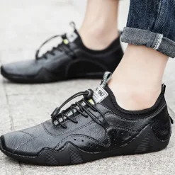 Men's Casual Faux Leather Sneakers – Lightweight Breathable Lace-Up Shoes, Stylish Non-Slip Walking Footwear for Daily Wear & Outdoor Activities