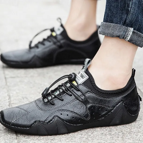 Men's Casual Faux Leather Sneakers – Lightweight Breathable Lace-Up Shoes, Stylish Non-Slip Walking Footwear for Daily Wear & Outdoor Activities