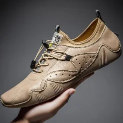 Men's Casual Faux Leather Sneakers – Lightweight Breathable Lace-Up Shoes, Stylish Non-Slip Walking Footwear for Daily Wear & Outdoor Activities