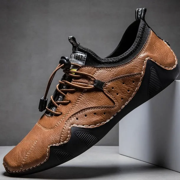 Men's Casual Faux Leather Sneakers – Lightweight Breathable Lace-Up Shoes, Stylish Non-Slip Walking Footwear for Daily Wear & Outdoor Activities