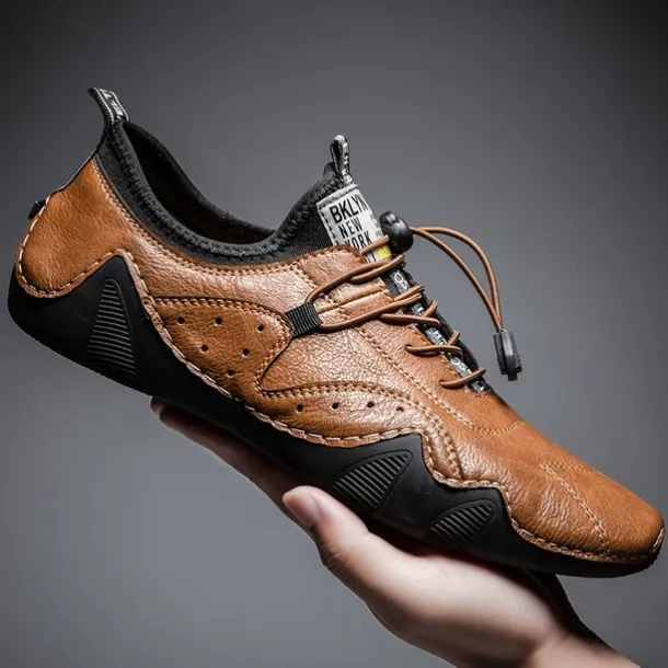 Men's Casual Faux Leather Sneakers – Lightweight Breathable Lace-Up Shoes, Stylish Non-Slip Walking Footwear for Daily Wear & Outdoor Activities
