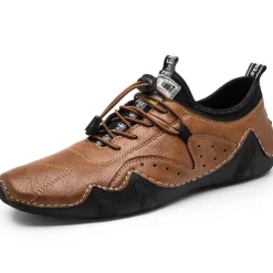 Men's Casual Faux Leather Sneakers – Lightweight Breathable Lace-Up Shoes, Stylish Non-Slip Walking Footwear for Daily Wear & Outdoor Activities