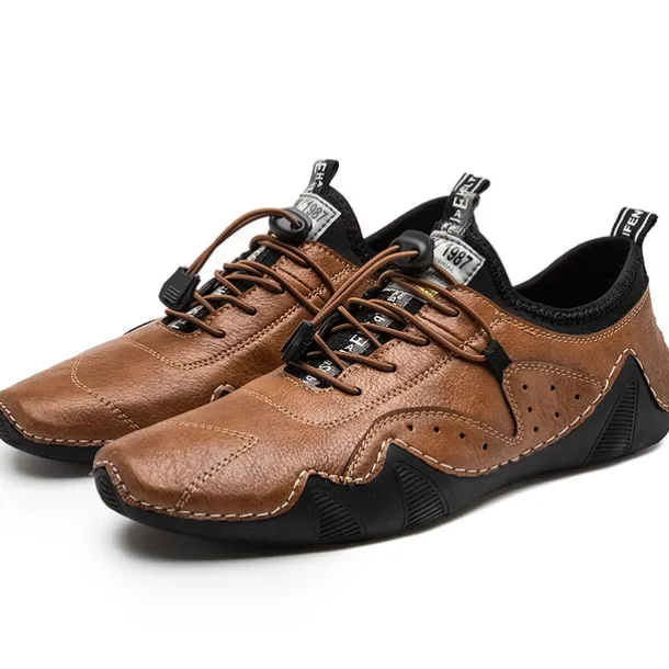 Men's Casual Faux Leather Sneakers – Lightweight Breathable Lace-Up Shoes, Stylish Non-Slip Walking Footwear for Daily Wear & Outdoor Activities