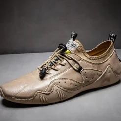 Men's Casual Faux Leather Sneakers – Lightweight Breathable Lace-Up Shoes, Stylish Non-Slip Walking Footwear for Daily Wear & Outdoor Activities
