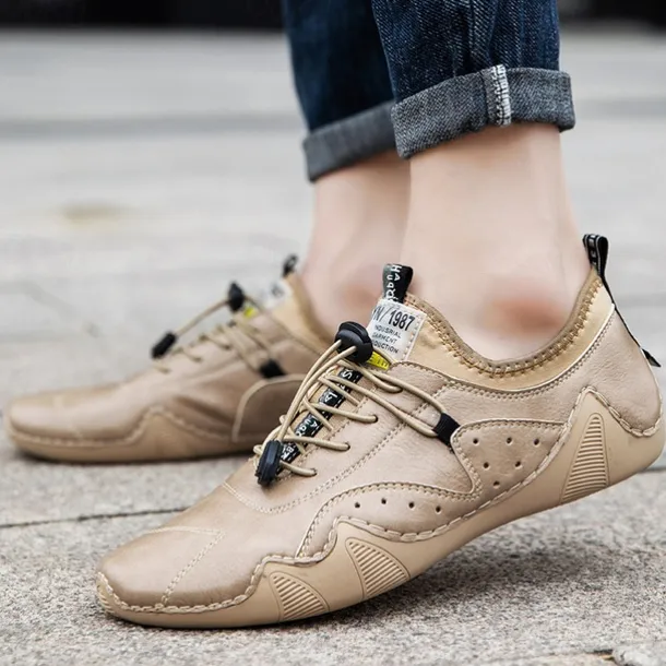 Men's Casual Faux Leather Sneakers – Lightweight Breathable Lace-Up Shoes, Stylish Non-Slip Walking Footwear for Daily Wear & Outdoor Activities