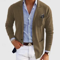 Men's Casual Jacket Casual Daily Comfortable Button Pocket Spring & Fall Solid Color Fashion Casual Peaked Lapel Regular Regular Fit Dark Gray Black Blue khaki Light Grey Jacket