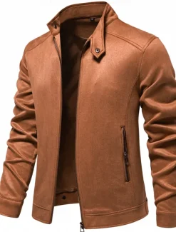 Men's Casual Jacket Suede Jacket Casual Daily Windbreaker Sexy Fall & Winter Solid / Plain Color Casual Collarless Regular Black Yellow Green Gray Jacket