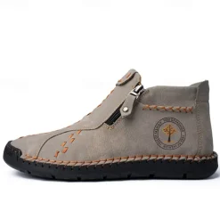 Men's Casual Light Blue Leather Loafers with Unique Hand-Stitched Details and Zip Closure, Ideal for Daily Wear