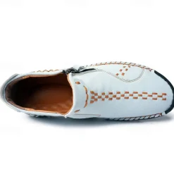 Men's Casual Light Blue Leather Loafers with Unique Hand-Stitched Details and Zip Closure, Ideal for Daily Wear
