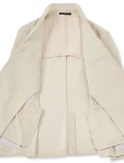 Men's Casual Linen Suits Beige Half Lined Lightweight Summer Solid Colored Standard Fit 2 Piece Single Breasted One-button