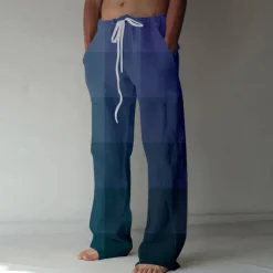 Men's Casual Pants Drawstring Straight Leg Geometric Vacation Casual Red Blue Inelastic