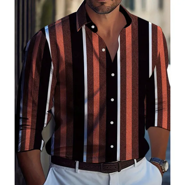 Men's Casual Shirt Beach Shirt Button Up Shirt Black Yellow Wine Red Blue Long Sleeve Stripes and Plaid Lapel Vacation Hawaiian Button-Down Clothing Apparel Polyester Fashion Casual Comfortable