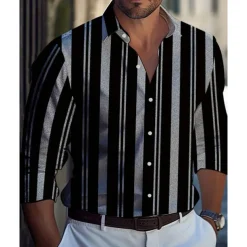 Men's Casual Shirt Beach Shirt Button Up Shirt Black Yellow Wine Red Blue Long Sleeve Stripes and Plaid Lapel Vacation Hawaiian Button-Down Clothing Apparel Polyester Fashion Casual Comfortable