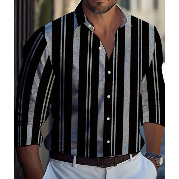 Men's Casual Shirt Beach Shirt Button Up Shirt Black Yellow Wine Red Blue Long Sleeve Stripes and Plaid Lapel Vacation Hawaiian Button-Down Clothing Apparel Polyester Fashion Casual Comfortable