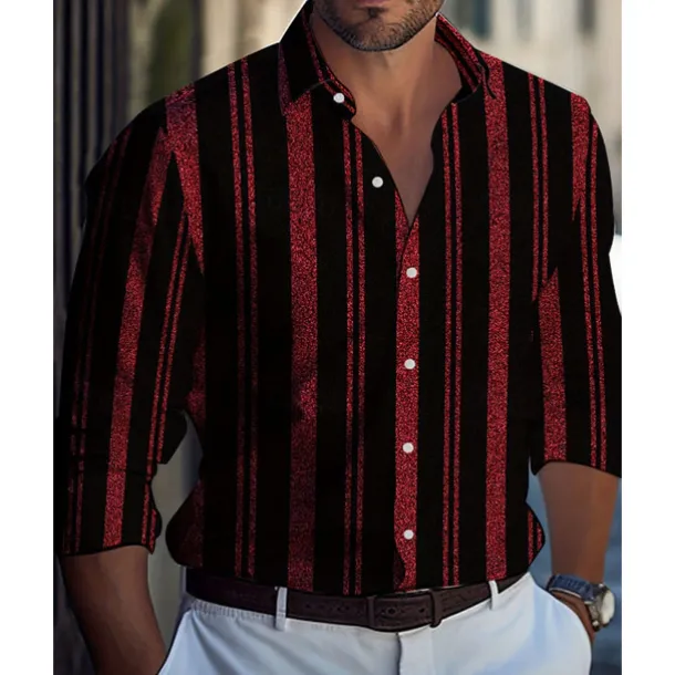 Men's Casual Shirt Beach Shirt Button Up Shirt Black Yellow Wine Red Blue Long Sleeve Stripes and Plaid Lapel Vacation Hawaiian Button-Down Clothing Apparel Polyester Fashion Casual Comfortable
