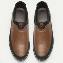 Men's Casual Slip-On Loafers - Brown and Black Breathable Leather Shoes for Everyday Wear