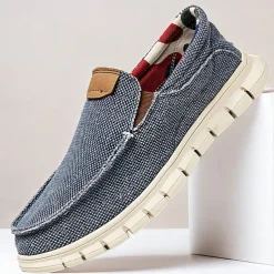 Men's Casual Slip-On Woven Canvas Loafers – Lightweight Breathable Shoes for Everyday Comfort