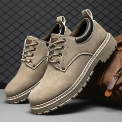 Men's Casual Suede Leather Work Shoes - Durable Lace-Up Ankle Boots for Outdoor and Daily Wear