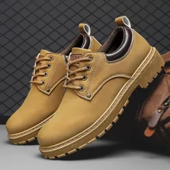 Men's Casual Suede Leather Work Shoes - Durable Lace-Up Ankle Boots for Outdoor and Daily Wear