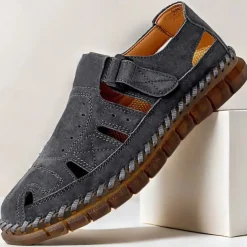 Men's Casual Tan Suede Sandals with Adjustable Velcro Strap, Breathable Design and Comfortable Sole – Perfect for Outdoor, Beach and Summer Activities