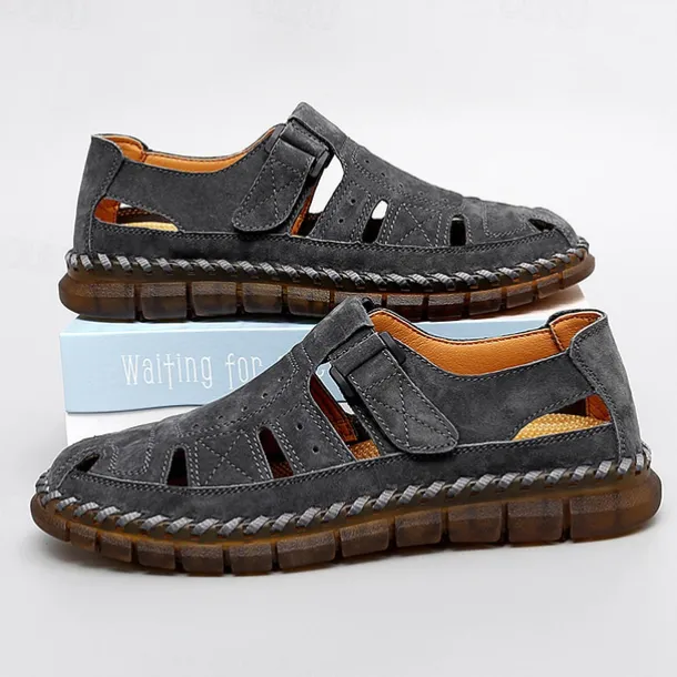 Men's Casual Tan Suede Sandals with Adjustable Velcro Strap, Breathable Design and Comfortable Sole – Perfect for Outdoor, Beach and Summer Activities