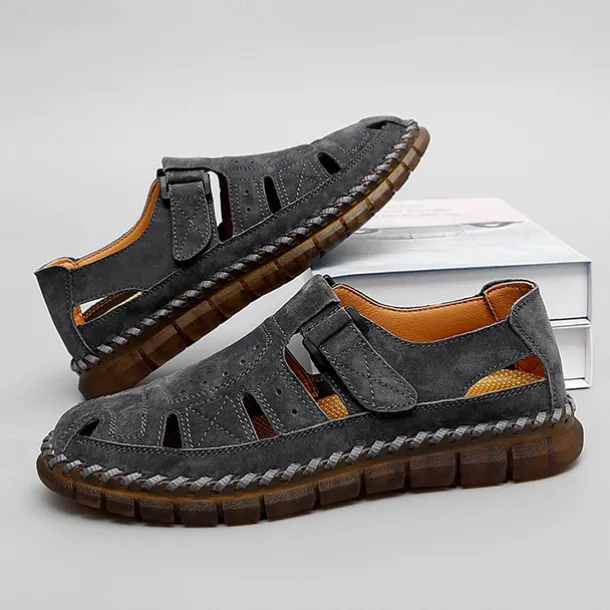 Men's Casual Tan Suede Sandals with Adjustable Velcro Strap, Breathable Design and Comfortable Sole – Perfect for Outdoor, Beach and Summer Activities