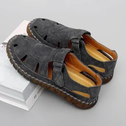 Men's Casual Tan Suede Sandals with Adjustable Velcro Strap, Breathable Design and Comfortable Sole – Perfect for Outdoor, Beach and Summer Activities