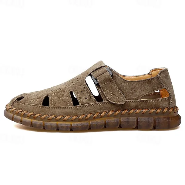 Men's Casual Tan Suede Sandals with Adjustable Velcro Strap, Breathable Design and Comfortable Sole – Perfect for Outdoor, Beach and Summer Activities