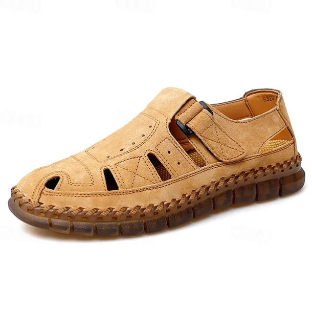 Men's Casual Tan Suede Sandals with Adjustable Velcro Strap, Breathable Design and Comfortable Sole – Perfect for Outdoor, Beach and Summer Activities